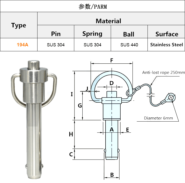 Stainless Steel Button Type Ring Handle Quick Release Pin Ball Lock Pin ...